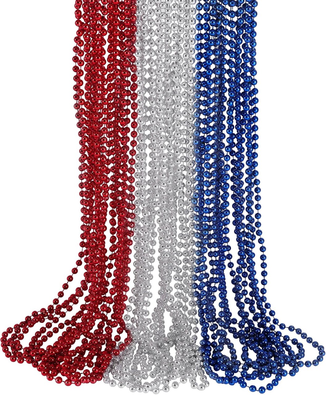 4th of July Beaded Necklace,30 Pcs Patriotic Star Bead Necklaces Red Silver and Blue Accessories,Fourth of July Beads for Independence Day,Memorial Day Patriotic Parades,Party Decor Supplies